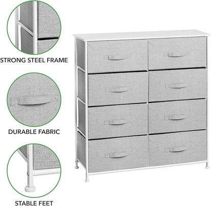 mDesign 38.31" High Steel Frame/Wood Top Storage Dresser Furniture Unit with 8 Removable Fabric Drawers - Large Bureau Organizer for Bedroom, Living Room, or Closet - Lido Collection, Gray