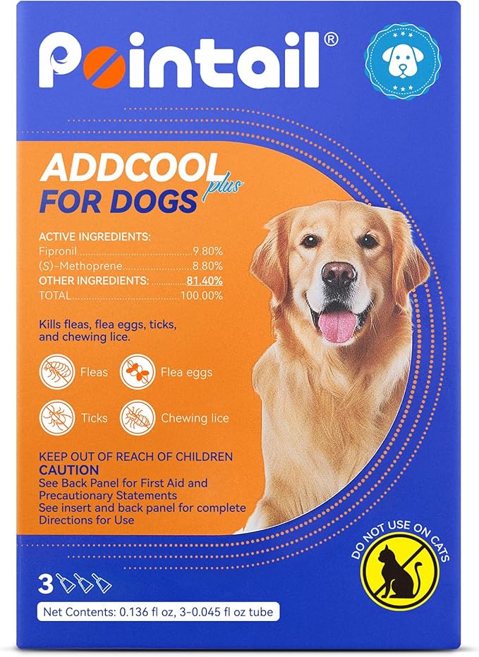 Flea and Tick Prevention for Dogs, Addcool Dog Flea and Tick Treatment, Flea & Tick Control Topical Drops, 3 Doses, Vet-Recommended(23-44 lbs)-Mewly Pet