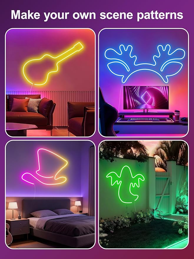 RIYO Neon Rope Lights, 20Ft RGB LED Strip Lights - App & Remote Control, Music Sync, IP67 Waterproof, Flexible Cuttable Neon Lights for Bedroom, Gaming, Party, Outdoor Decor, Multiple Modes
