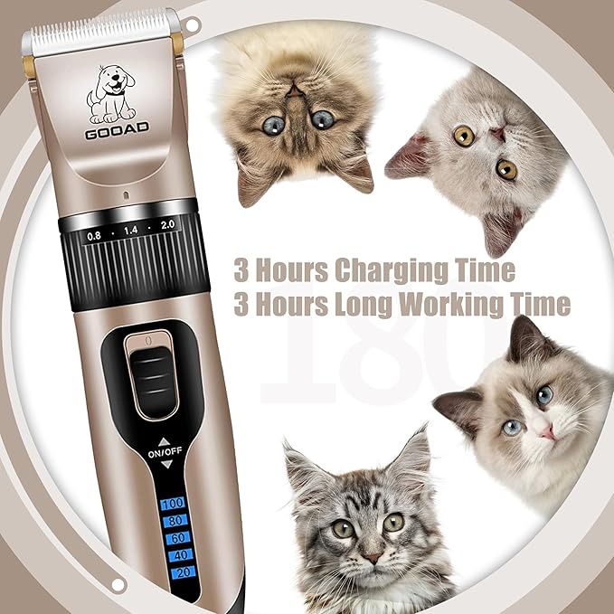 Cat Clippers for Matted Hair, Cat Grooming Kit, Cordless Cat Shaver for Long Hair, Low Noise Paw Trimmer, Cat Hair Trimmer for Grooming,Quiet Pet Hair Clippers Tools for Cats Dogs (Gold)-Mewly Pet