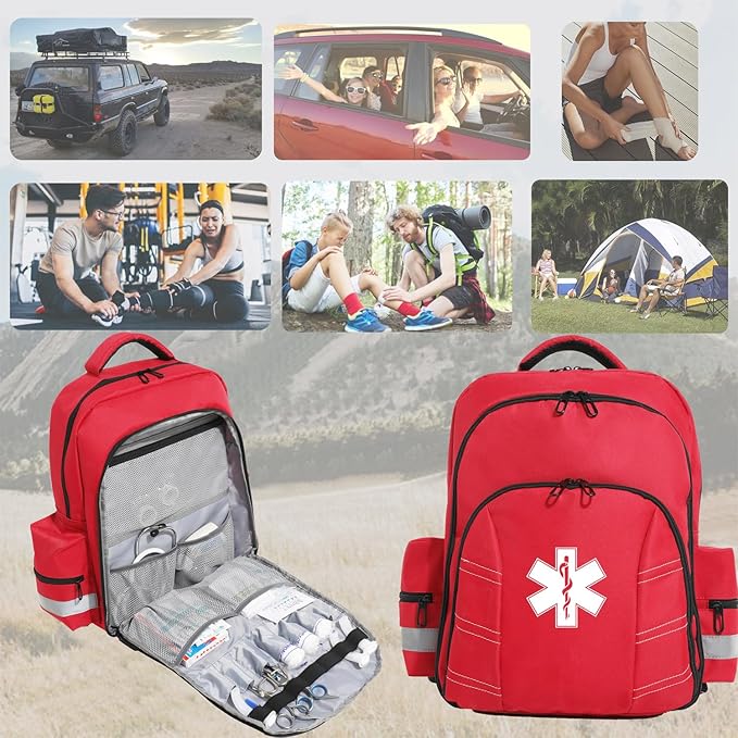 Red Medicine Backpack for School Empty First Aid Bag for Trauma Medication Safety Backpack Travel Paramedic Bag EMS EMT for Nurse Responder(bag only)-Mewly Pet