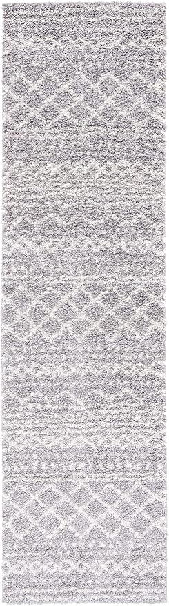 SAFAVIEH Arizona Shag Collection Area Rug - 2'6" x 14' Runner, Grey & Ivory, Non-Shedding & Easy Cleaning, Plush Thick Pile, Ideal for Living Room, Bedroom, Dining Space (ASG741G)