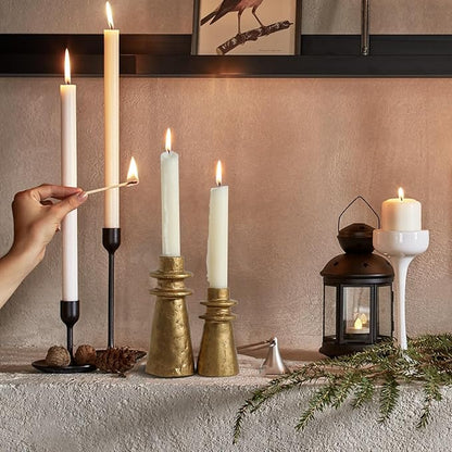 Vintage Brass Handcrafted Iron Taper Candle Holders - Set of 2 Decorative Candle Stands for Weddings, Dining, and Parties