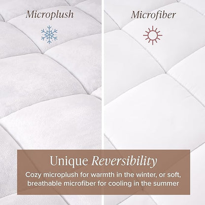 Bare Home Split King Microplush Mattress Topper - Pillow Top Reversible - Dual Sided All-Season - 8" to 24" Deep Pocket - Soft Fitted Cover - Plush Mattress Pad (Split King - 2 Twin XL)