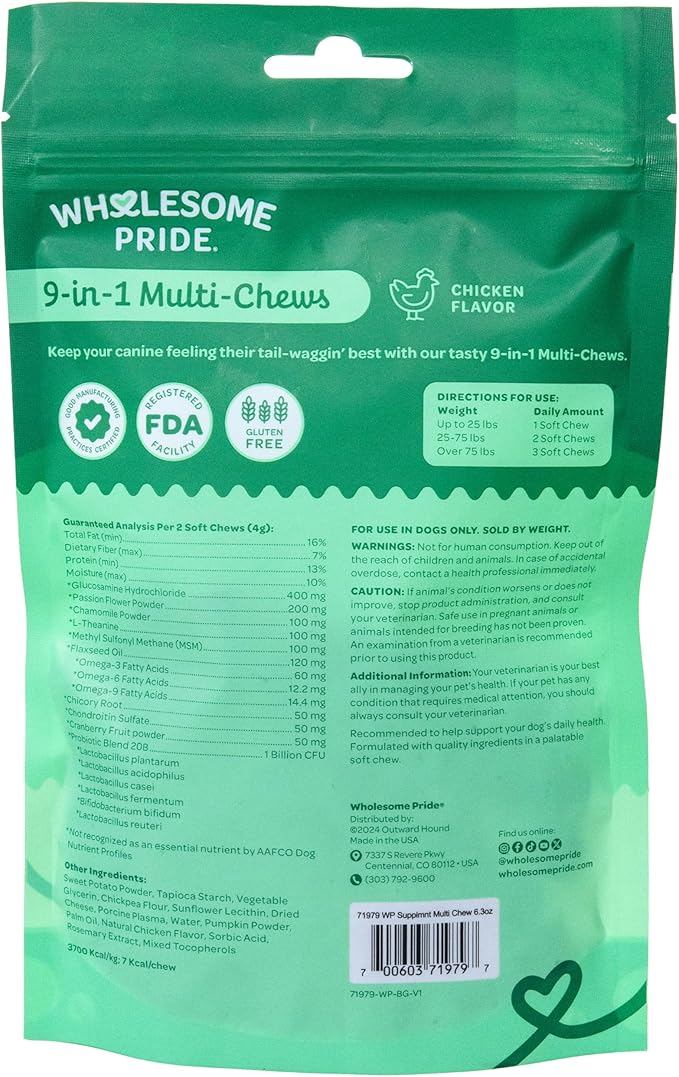 Wholesome Pride 9-in-1 Dog Multifunctional Soft Chews – Joint Pain Relief, Hip & Joint Support, Immune, Skin, Gut, Heart, Brain Health – Glucosamine, MSM, Chondroitin – 90 Chews-Mewly Pet
