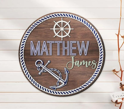 Custom Anchor Kid 3D Wood Nursery Name Sign, Personalized Nautical Ocean Wooden Sign for Baby Shower Boy Girl Birthday Gift for Kids, Door Hanger Kids Room Decor, Door Sign for Baby