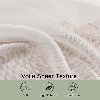 OWENIE Ivory Sheer Curtain 90 Inches Long 2 Panels Set, Solid Filmy Drapes for Living Room Bedroom, Elegant Window Voile Sheer Curtain Panels Drapes, 2 Pcs, Each 59W x 90L Inch