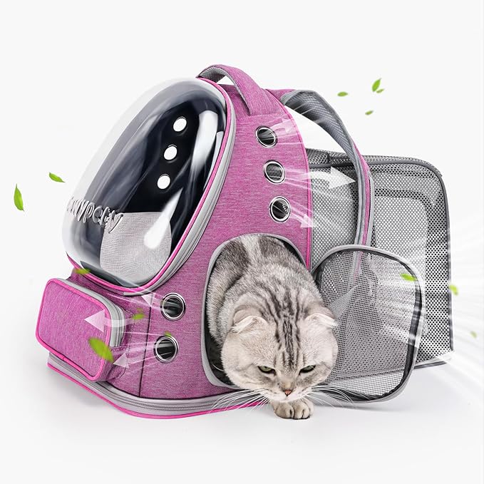 Expandable Cat Backpack,Cat Bubble Backpack Carrier for Carrying Cats, Pets and Small Dogs,Airline-Approved,Designed for Travel, Hiking, Walking,Car （Pink-Mewly Pet
