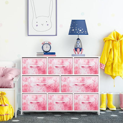 Sorbus Kids Dresser with 8 Drawers - Chest Organizer Unit with Steel Frame Wood Top & Handle, Fabric Bins for Clothes - Wide Furniture for Bedroom Hallway Kids Room Nursery & Closet
