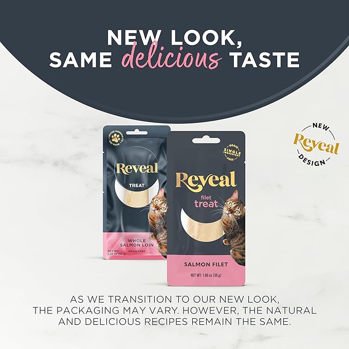 Reveal Natural Cat Treats, 12 Count Single Ingredient Treat for Cats, Grain Free, Whole Salmon Loin, 1.06 oz Bags-Mewly Pet