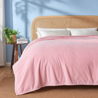 NEWCOSPLAY Super Soft King Blanket Pink Premium Silky Flannel Fleece Leaves Pattern Lightweight Bed Blanket All Season Use (Pink, King(90"x110"))