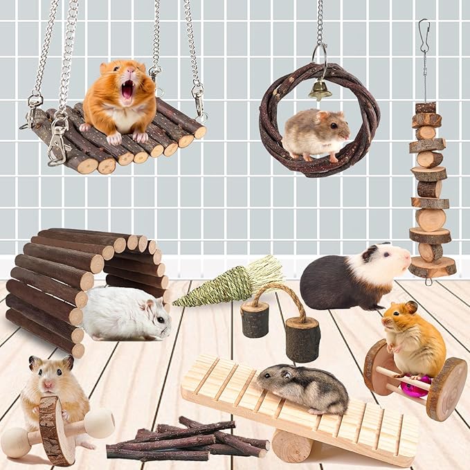 Grddaef Hamster Toys, Guinea Pig Chew Toys Rabbit Enrichment Cage Accessories Toys for Chinchilla Gerbils Rats Bunny Squirrels-Mewly Pet