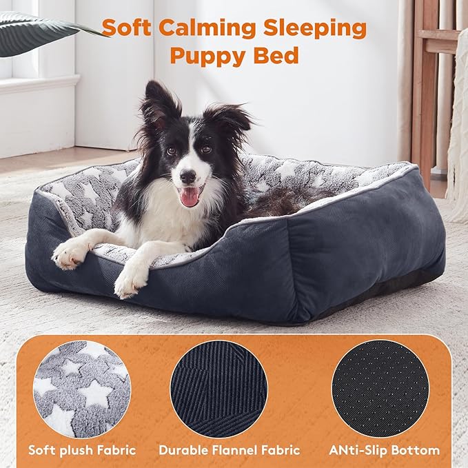 GASUR Rectangle Dog Bed for Large Dogs - Orthopedic, Durable and Anti-Slip. Cozy and Soft, Perfect for Sleeping. Warming Effect for Puppies. (M (30"x24"x9"), Black)-Mewly Pet