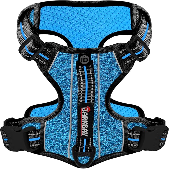 BARKBAY Dog Harness No Pull with ID Tag Pocket - Heavy Duty, Reflective, Easy Control for Large Dogs(Blue/Black,L)-Mewly Pet