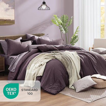 Monbix King Size Comforter Set, Italian Plum King Bedding Set Reversible, 7 Pieces, Cationic Dyeing Bed in a Bag King with Comforter, Sheets, Pillowcases & Shams