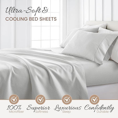 Linen Market Double-Brushed Patterned Microfiber Queen Sheet Set 4 Piece – Oeko-TEX Certified Ultra Soft & Wrinkle-Free - 16" Deep Pocket Sheets - Easy Care Queen Size - Honeycomb Light Gray