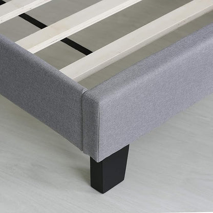 Furinno Laval Button Tufted Upholstered Platform Bed Frame, California King, Glacier