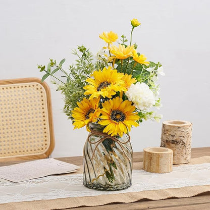 Fake Flowers Artificial Sunflowers with Vase, Faux Silk Flowers Plants for Home Office Decorations, Kitchen Dining Table Decor, Farmhouse Centerpiece Table Decoration