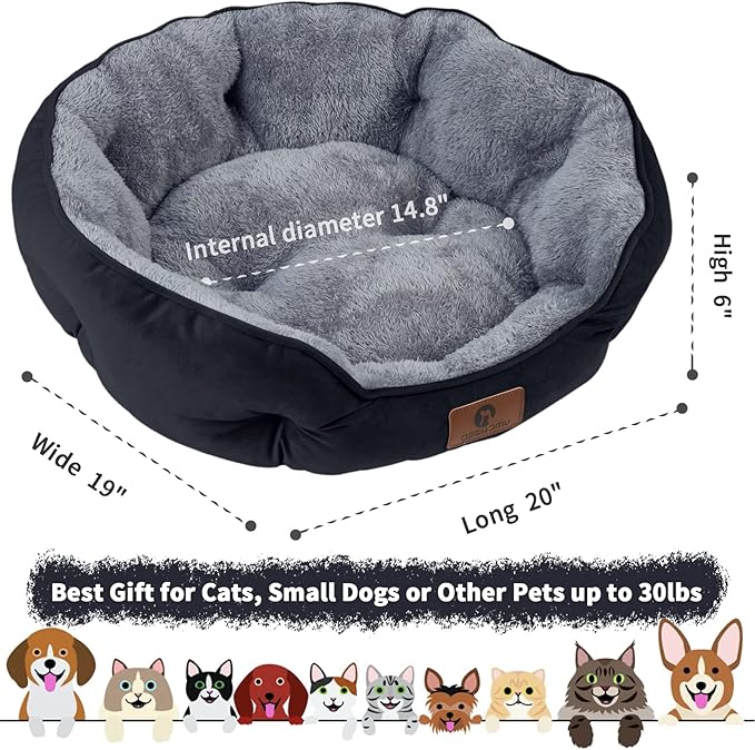 Asvin Small Dog Bed for Small Dogs, Cat Beds for Indoor Cats, Pet Bed for Puppy and Kitty, Extra Soft & Machine Washable with Anti-Slip & Water-Resistant Oxford Bottom, Black, 20 inches-Mewly Pet