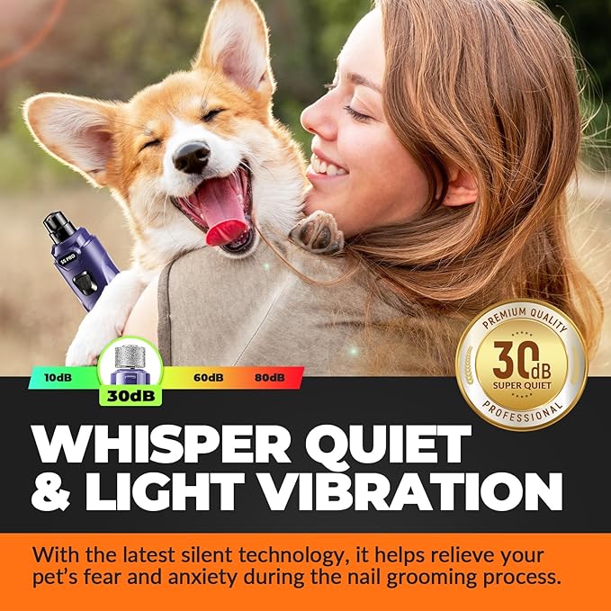 Dog Nail Grinder with 2 LED Lights Powerful 2 Speeds Super Quiet Dog Nail Trimmers with 3 Grinding Wheels Rechargeable Pet Dog Nail Clippers for Large Medium Puppy Dogs Dog Nail File Cat Nail Clipper-Mewly Pet