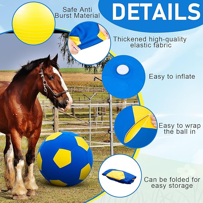 40inch Giant Herding Ball with Ball Cover Anti Burst Please Watch VCR for How to Inflation Horse Toys for Horses Stall Entertainment Play, Pump Included(Yellow,Stylish)-Mewly Pet