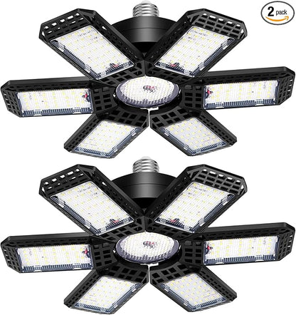2 Pack Garage Light, 200W 20000LM 6500K LED Shop Lights, Garage Lights Ceiling Led with 6+1 Deformable Panels, Screw in E26/E27 Socket Bulb for Warehouse, Workshop, Basement, Barn Lighting