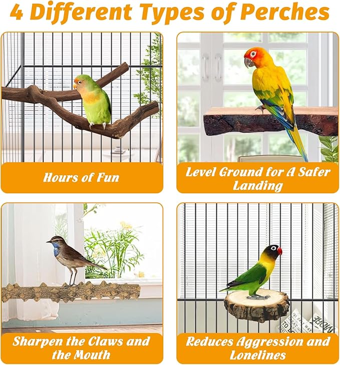6Pcs Natural Wooden Bird Perch Grape Stick Claw Grinding Fork Bird Perching Branch Claw Grinding Stick Parrot Standing Platform Parrot Cage Chewing Accessories for Parrots Lovebirds Parakeets-Mewly Pet