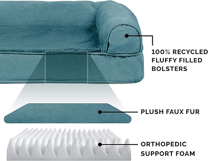 Furhaven Orthopedic Dog Bed for Large/Medium Dogs w/ Removable Bolsters & Washable Cover, For Dogs Up to 55 lbs - Plush & Suede Sofa - Deep Pool, Large-Mewly Pet