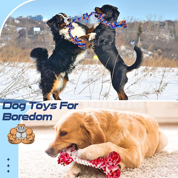 SHARLOVY Dog Chew Toys for Aggressive Chewers, 5 Pack Indestructible Dog Toys for Large Breed, Cotton Rope Toys, Tough Bone Chew for Aggressive Chewers Large Breed-Mewly Pet