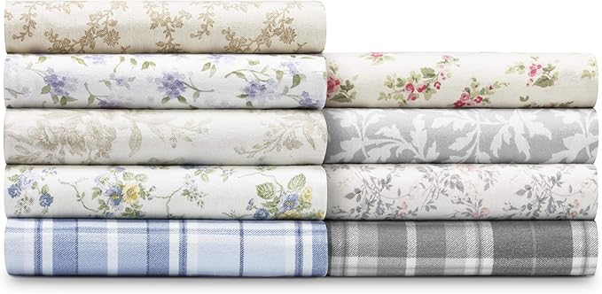 Laura Ashley - Flannel Sheets Twin Size, Anti-Pilling & Wrinkle Resistant Cotton, Touchably Soft for All-Season Comfort - Bed Sheets with Matching Pillowcase & Fitted Sheet (Le Fleur Cottage Blue)