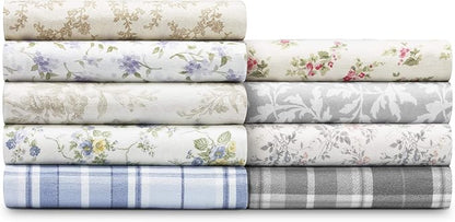 Laura Ashley - Flannel Sheets Twin Size, Anti-Pilling & Wrinkle Resistant Cotton, Touchably Soft for All-Season Comfort - Bed Sheets with Matching Pillowcase & Fitted Sheet (Le Fleur Cottage Blue)