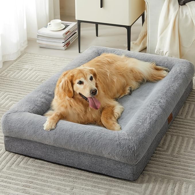 BFPETHOME Orthopedic Dog Beds for Extra Large Dogs, Washable Large Pet with Bolster, Orthopedic Large Dog Mats with Removable Covers & Waterproof Pet Bed for Pet-Mewly Pet