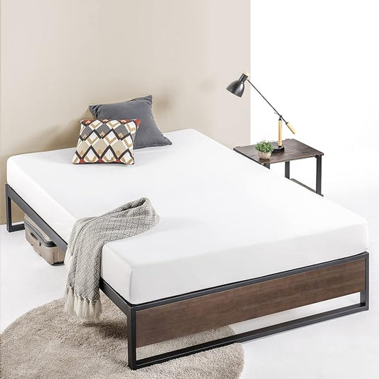 ZINUS GOOD DESIGN Award Winner Suzanne 14 Inch Bamboo and Metal Platforma Bed Frame, No Box Spring Needed, Wood Slat Support, Grey Wash, Queen