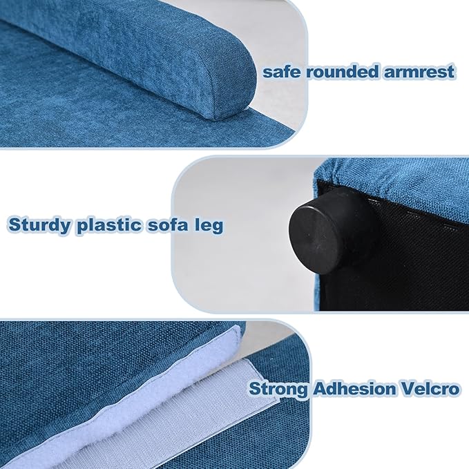 AFBKSS&BB Pet Sofa with Hidden Storage for Puppy and Cat,Linen Fabric Dog Sofa,Cat Couch with Wooden Frame (Blue)-Mewly Pet