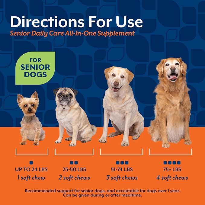 NaturVet All-in-One Senior Dog Daily Care Supplement, 8-in-1 Support Dog Soft Chews for Mobility, Skin, Heart, Teeth, Cognition, Eyes, Hickory Smoked Bacon Flavored Pet Supplement for Dogs, 60 Count-Mewly Pet