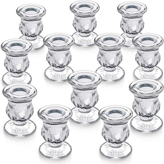 Letine Candlestick Holders Set of 12-2.5" H Taper Candle Holders Bulk - Clear Glass Candle Holder for Rustic Wedding Centerpiece Table Decorations, Halloween & Thanksgiving Decorations Indoor