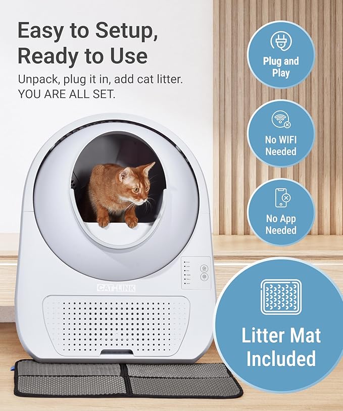 CATLINK 2025 Upgrade Automatic Cat Litter Box Self Cleaning for Multiple Cats with Mat, Double Odor Removal, Cat Litter Box for Cats from 3.5～22 lbs-Mewly Pet