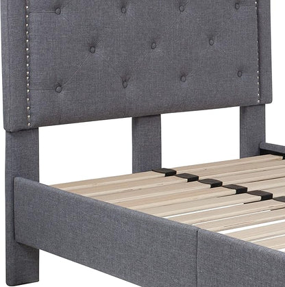 Flash Furniture Brighton Twin Size Tufted Upholstered Platform Bed in Light Gray Fabric