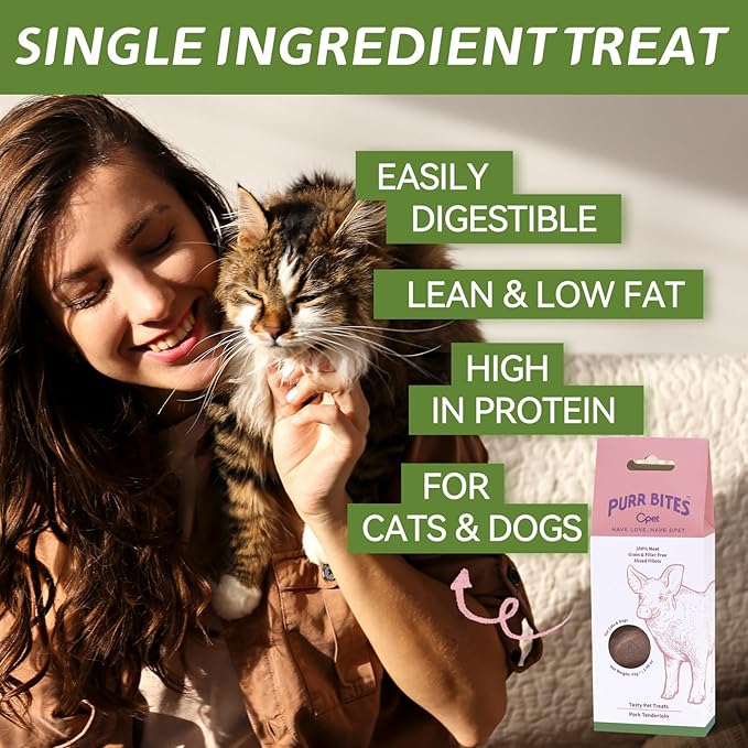 OPET Freeze Dried Cat Treats, Single Ingredient Grain Free High Protein Pet Food for Cats and Dogs, Healthy Training Snacks，Freeze Dried Pork Sliced Fillets (Pork, 1.48 Ounce)-Mewly Pet