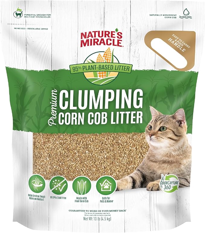 Nature’s Miracle Premium Clumping Corn Cob Litter, 10 Pounds, Made With Real Corn Cob For Fast-Clumping Litter For Multi-Cat Households-Mewly Pet