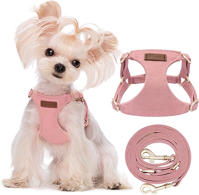 Puppytie No Pull XXS Puppy Harness with Multifunction Dog Leash,Soft Adjustable No Choke Escape Proof Pet Harness Vest,Pink,XXS-Mewly Pet