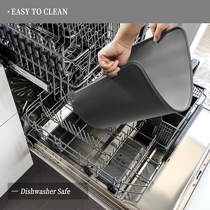 Waterproof Pet Feeding Mat with High Raised Edges, Heavier and Thicker Placemats for Cat Dog Water Bowl with BPA Free, Dogs Cats Food Mats for Messy Drinkers to Prevent Spill and Protect Floors-Mewly Pet