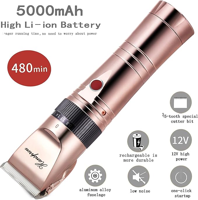 Dog Clippers for Grooming, Professional 5000mAh Battery Dog Trimmer for Thick Hair,Heavy Duty Cordless Dog Trimmer for Grooming, Low Noise with Guard Combs for Dog Cat-Mewly Pet