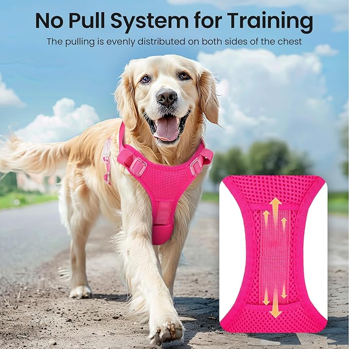 Light Up Dog Harness,Reflective Pet Harness Rechargeable,Led Dog Vest Harness for Night Walking,Adjustable Dog Safety Vest for Small Medium Large Dogs-No Pull,Pink,M-Mewly Pet