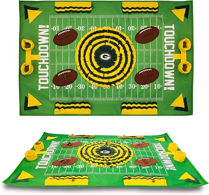 NFL Green Bay Packers Dog Snuffle Mat – Interactive Pet Slow Feeder, Football Field Design Food Puzzle Toy for Dogs & Cats, Foraging Activity Mat for Smarter Feeding-Mewly Pet