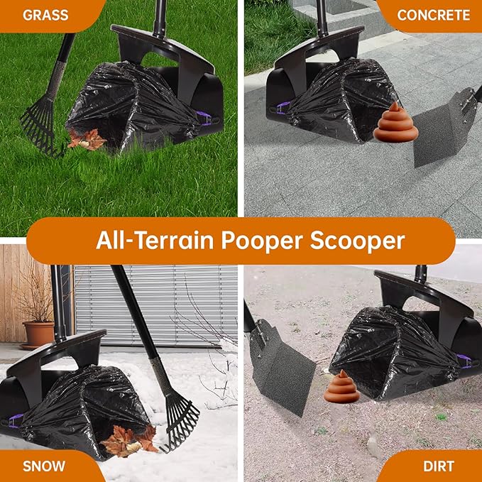Dog Pooper Scooper with Bags & Dispenser - 37.4" Long Durable Metal Handle Swivel Bin & Rake & Spade Kit, Large Capacity Portable Pooper Scooper for Yards，Easy to Assemble-Mewly Pet