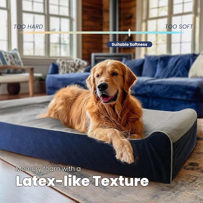 Laifug Orthopedic Memory Foam Extra Large Dog Bed Pillow (50"x36"x10", Gray Blue) Durable Waterproof Lining and Removable Washable Cover and Smart Design-Mewly Pet