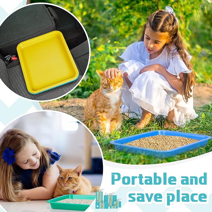 Tessco for you 3 Pcs Open Small Kitten Litter Box Rabbit Pan Waterproof Plastic Litter Tray Travel Toilet for Cats Bunny Guinea Pig Small Pet, Easy Clean(Classic Color,15.1 x 12 x 1.4 Inch)-Mewly Pet