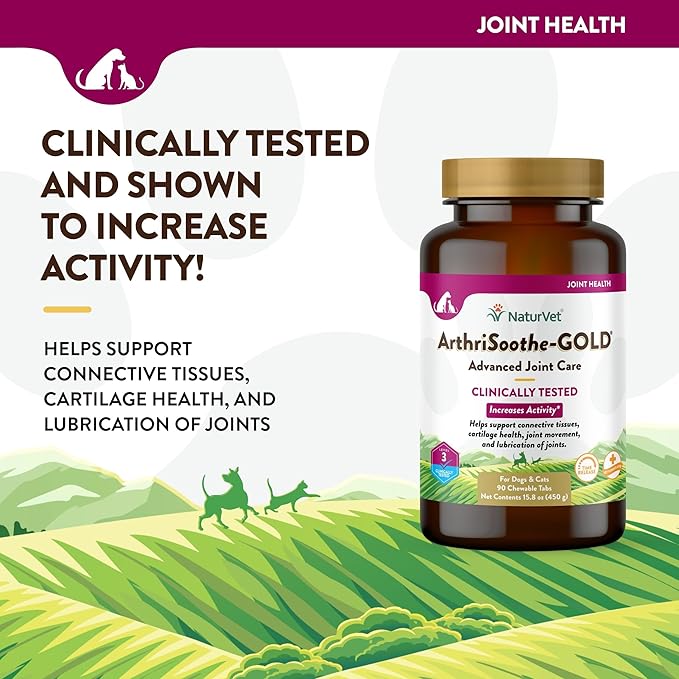 NaturVet – ArthriSoothe-GOLD – Level 3 Advanced Joint Care | Clinically Tested to Support Connective Tissue, Cartilage Health & Joint Movement | Enhanced with Glucosamine, MSM, Chondroitin & Green Lipped Mussel | For Dogs & Cats | 90 Chewable Tablets-Mewly Pet