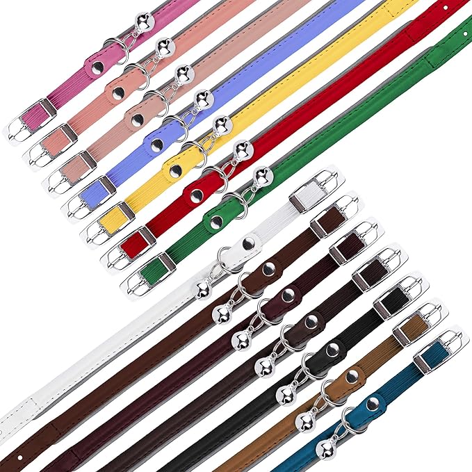 OOPSDOGGY Rolled Leather Cat Collar with Bell, Reflective Kitten Collars with Buckle Include Safety Elastic Strap - Adjustable Small Pet Collars for Boy Girl Cats (Lilac)-Mewly Pet
